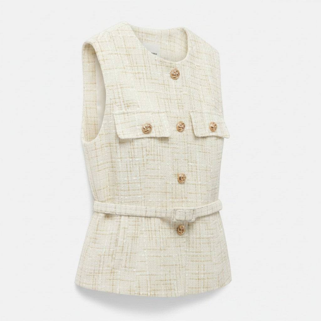 Women's Classic Tweed Waistcoat | Elegant Tailored Sleeveless Vest 6