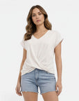 Women's Soft Cotton V-Neck T-Shirt | Elegant Twist Front Casual Summer Top 1