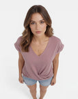 Women's Soft Cotton V-Neck T-Shirt | Elegant Twist Front Casual Summer Top 2