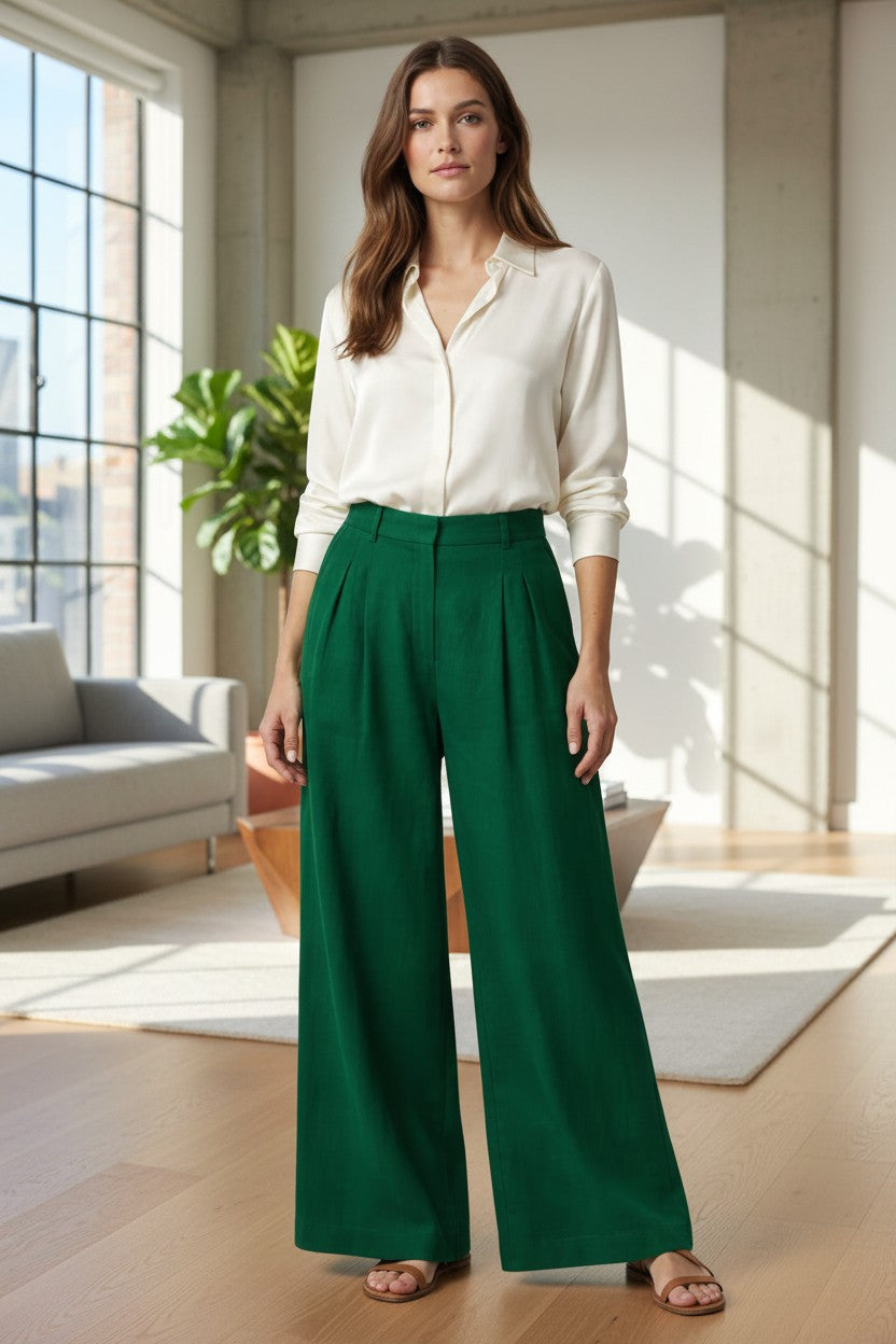 Women's Linen Blend Wide Leg Trousers | Elegant High-Waisted Pants 9