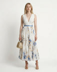 Women's Abstract Print Pleated Midi Dress | Elegant Sleeveless V-Neck Summer Dress 5