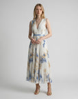 Women's Abstract Print Pleated Midi Dress | Elegant Sleeveless V-Neck Summer Dress 1