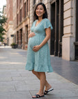 Women's Soft Floral Maternity Dress | Elegant Flutter Sleeve V-Neck Gown for Baby Shower 5