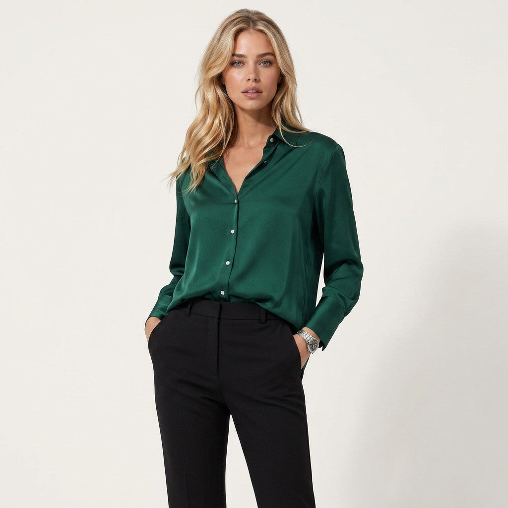 Women's Classic Cotton Blend Blouse | Timeless Long Sleeve Top for Effortless Style 1