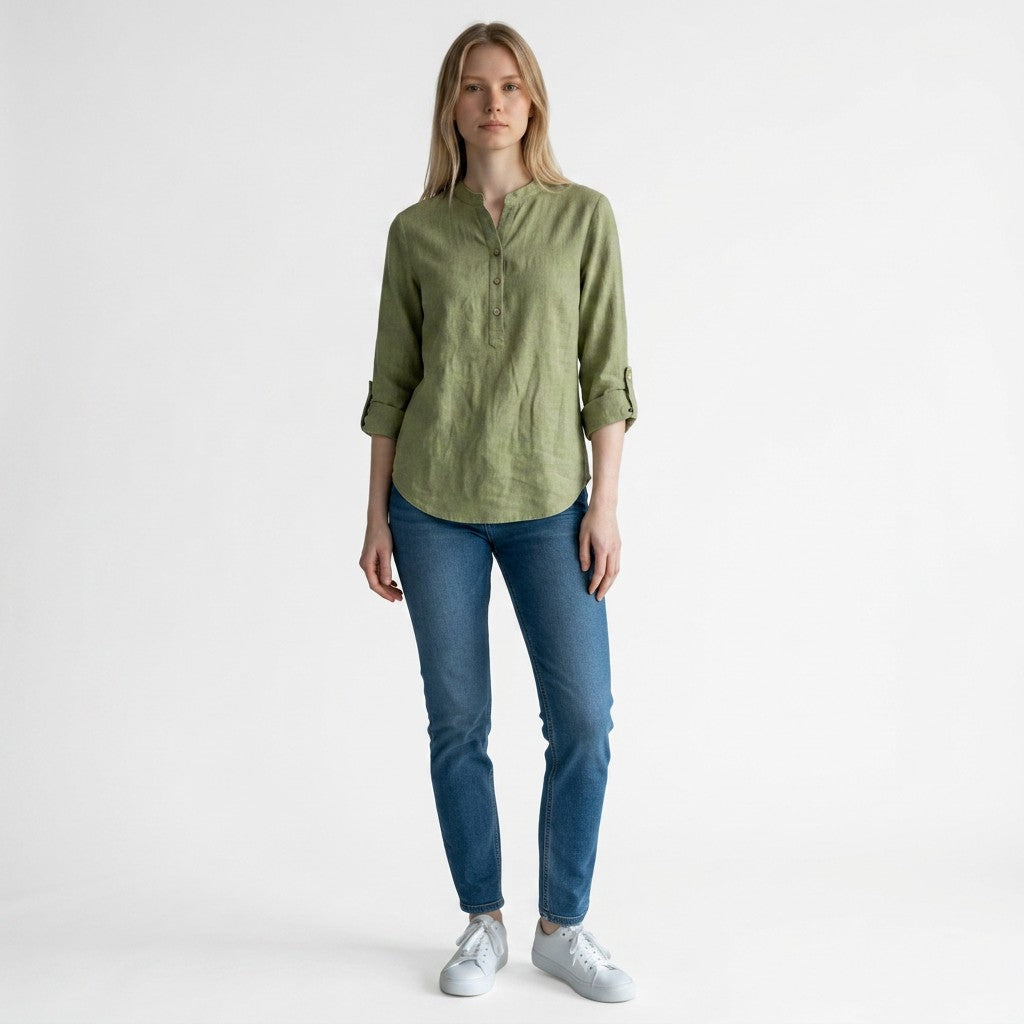 Women's Lightweight Linen Blouse | Elegant V-Neck Long Sleeve Summer Top 4