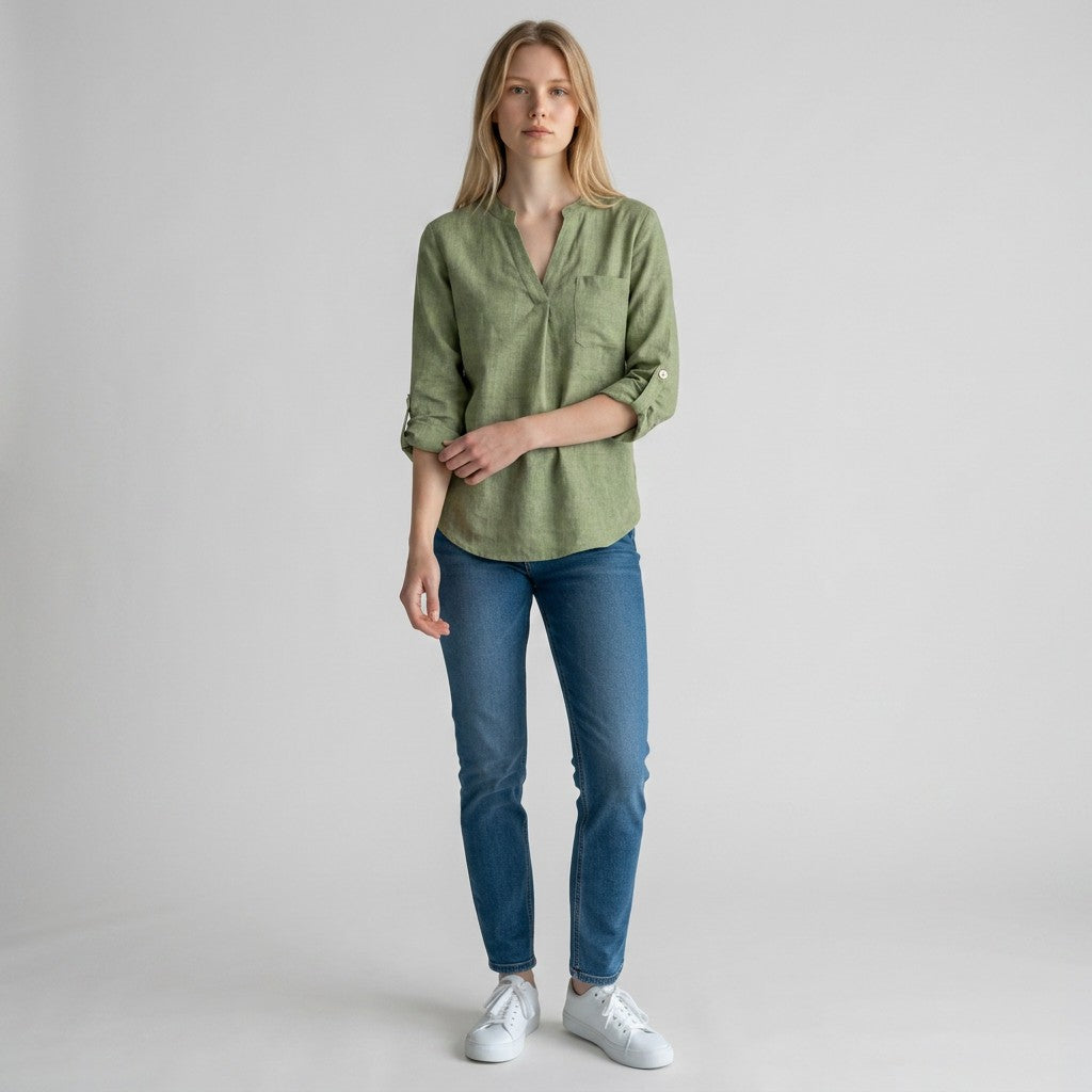 Women's Lightweight Linen Blouse | Elegant V-Neck Long Sleeve Summer Top 8