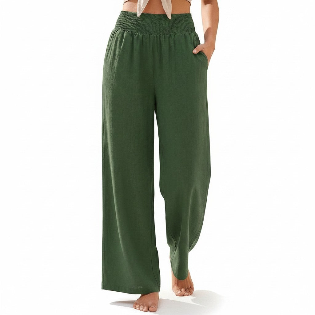 Women's Soft Fabric Wide Leg Pants | Comfortable Smocked High-Waist Casual Trousers 1