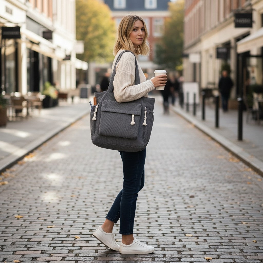 Women's Soft Corduroy Tote Bag | Chic Tassel Accents Stylish Handbag 7