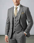 Silvorne men's grey three-piece suit with single-breasted one-button jacket, waistcoat, and tailored trousers.