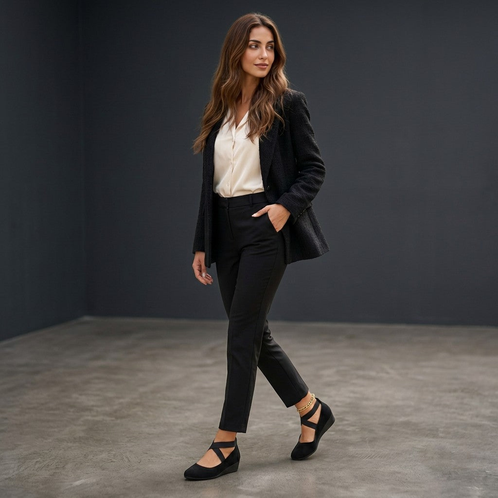 Women's Soft Suede Black Ballet Flats | Elegant Wedge Slip-On Shoes 2