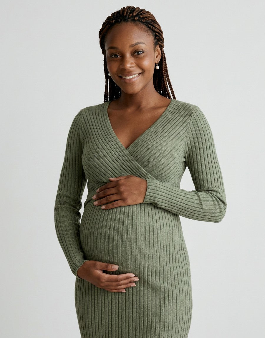 Women's Soft Cotton Maternity Midi Dress | Comfortable Long Sleeve Nursing Dress 6