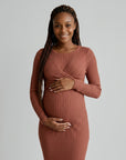 Women's Soft Cotton Maternity Midi Dress | Comfortable Long Sleeve Nursing Dress 3