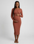 Women's Soft Cotton Maternity Midi Dress | Comfortable Long Sleeve Nursing Dress 1
