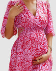 Women's Floral Chiffon Maternity Maxi Dress | Elegant Cutout Design for Comfort 2