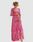 Women's Floral Chiffon Maternity Maxi Dress | Elegant Cutout Design for Comfort 3
