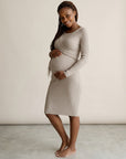 Women's Soft Cotton Maternity Midi Dress | Comfortable Long Sleeve Nursing Dress 8