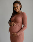 Women's Soft Cotton Maternity Midi Dress | Comfortable Long Sleeve Nursing Dress 4