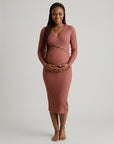 Women's Soft Cotton Maternity Midi Dress | Comfortable Long Sleeve Nursing Dress 2