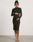 Women's Soft Ribbed Knit Bodycon Maternity Dress | Comfortable Long Sleeve Midi Nursing Dress 4