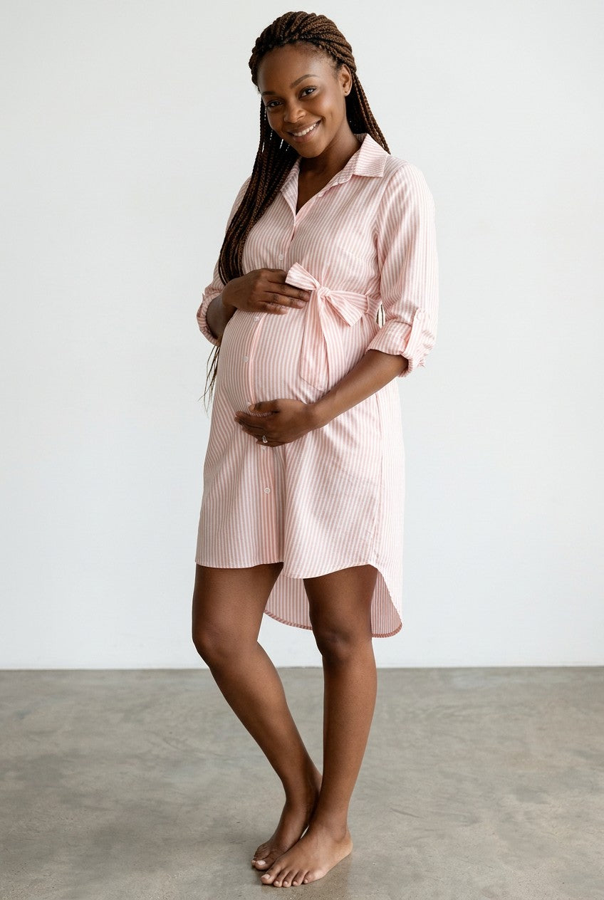 Women's Soft Striped Maternity Shirt Dress | Chic Comfortable Casual Wear 2