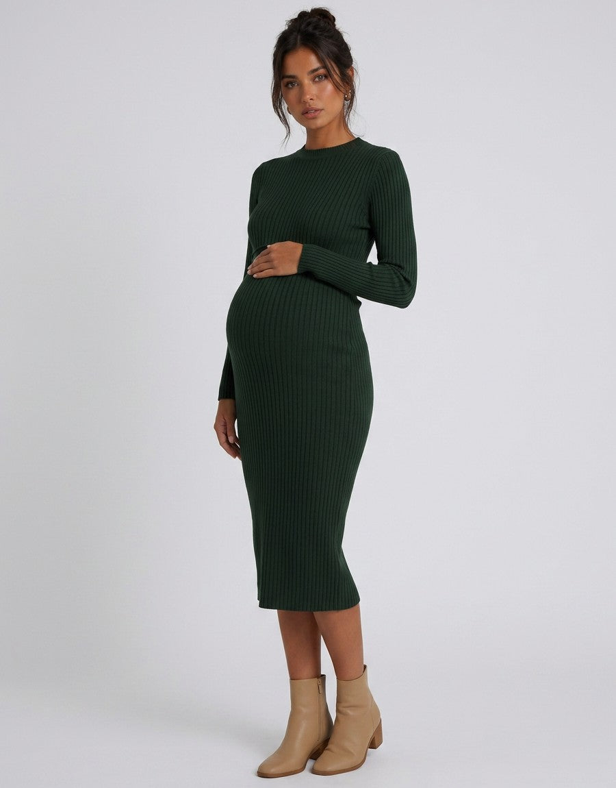 Women's Soft Ribbed Knit Bodycon Maternity Dress | Comfortable Long Sleeve Midi Nursing Dress 6