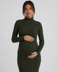 Women's Soft Ribbed Knit Bodycon Maternity Dress | Comfortable Long Sleeve Midi Nursing Dress 2