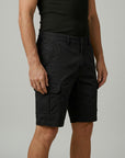 Silvorne men's black cotton cargo shorts with multiple pockets and adjustable waistband, ideal for outdoor activities.