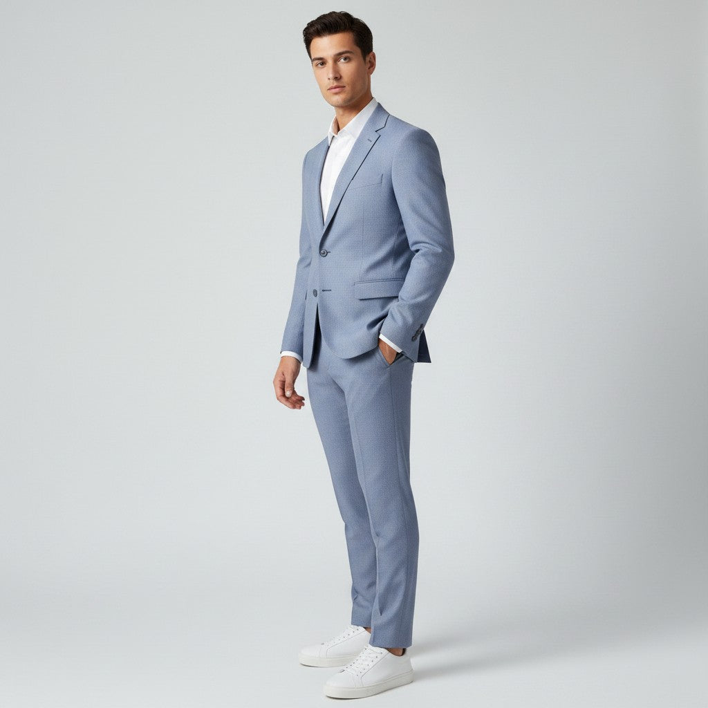 Silvorne men's light blue slim fit linen suit, ideal for weddings and formal events.