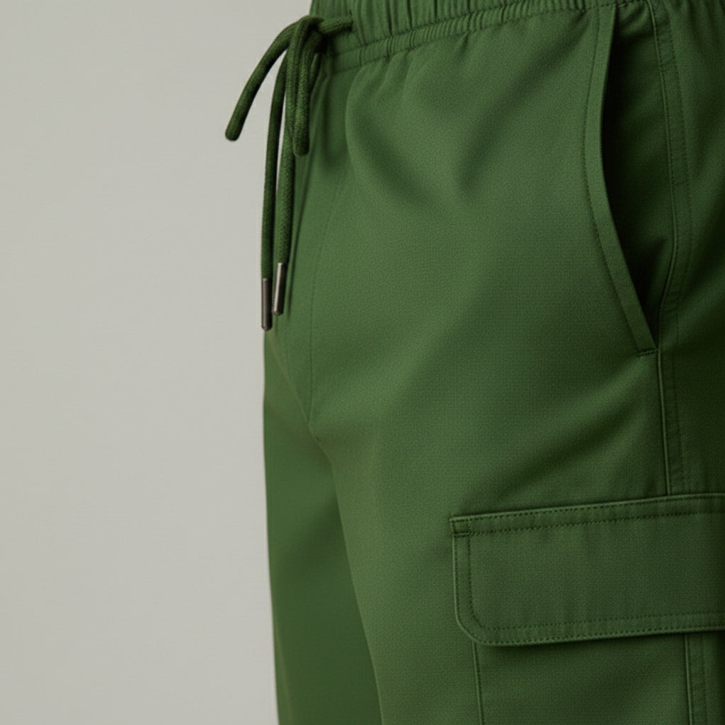 Silvorne men's green cargo shorts with drawstring waist and side pockets, ideal for summer leisure.