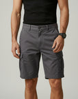Silvorne men's charcoal grey cotton cargo shorts with multiple pockets and adjustable waistband.