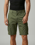 Silvorne men's olive green cargo shorts with multiple pockets and adjustable waistband, made from light fabric for warm weather.