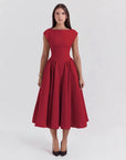 Elegant Midi Dress with Cap Sleeves & Open Back Design for Timeless Style 8