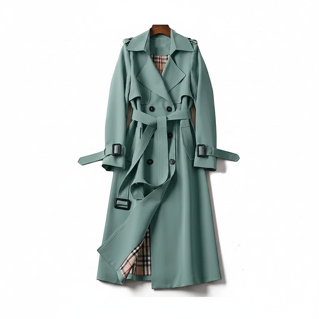 Women's Classic Cotton Blend Trench Coat | Elegant Double-Breasted Outerwear 6