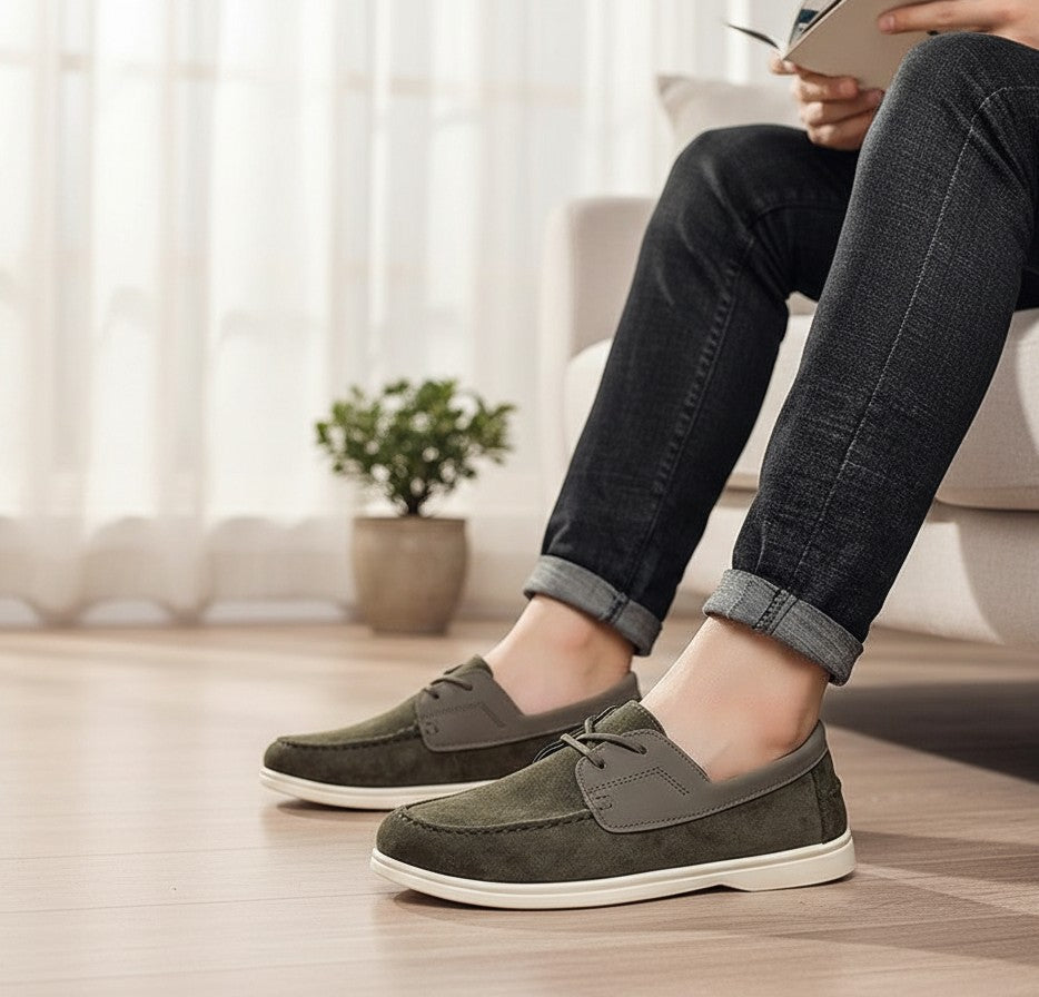Silvorne mocasines de ante verde para hombre, suela plana, cómodos y antideslizantes.