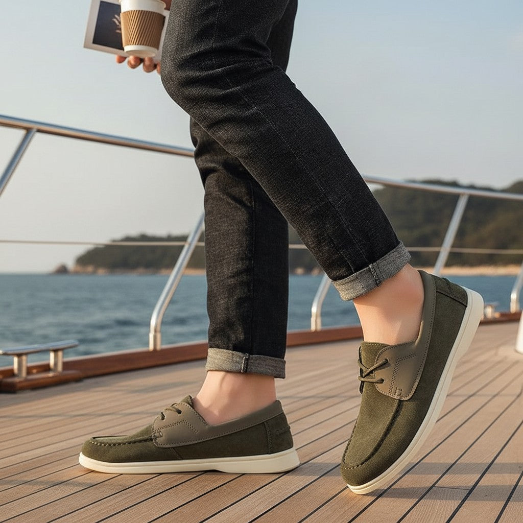 Silvorne mocasines de ante verde para hombre, suela plana, cómodos y antideslizantes, perfectos para conducir.