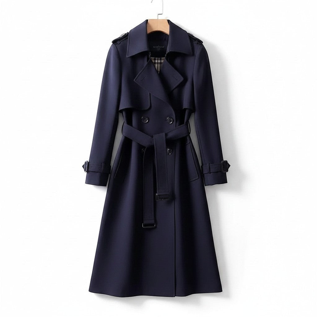 Women's Classic Cotton Blend Trench Coat | Elegant Double-Breasted Outerwear 4