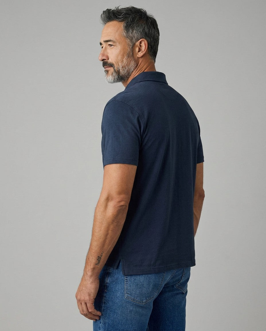 Men's Cotton Short Sleeve Polo Shirt | Classic Relaxed Fit Navy Top 3