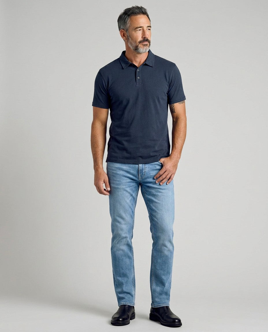 Men's Cotton Short Sleeve Polo Shirt | Classic Relaxed Fit Navy Top 5