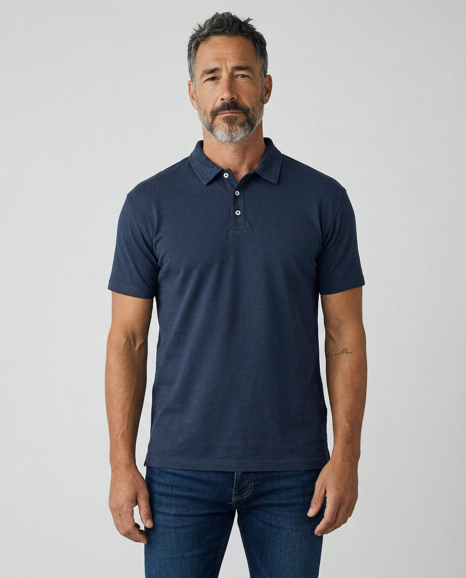 Men's Cotton Short Sleeve Polo Shirt | Classic Relaxed Fit Navy Top 4