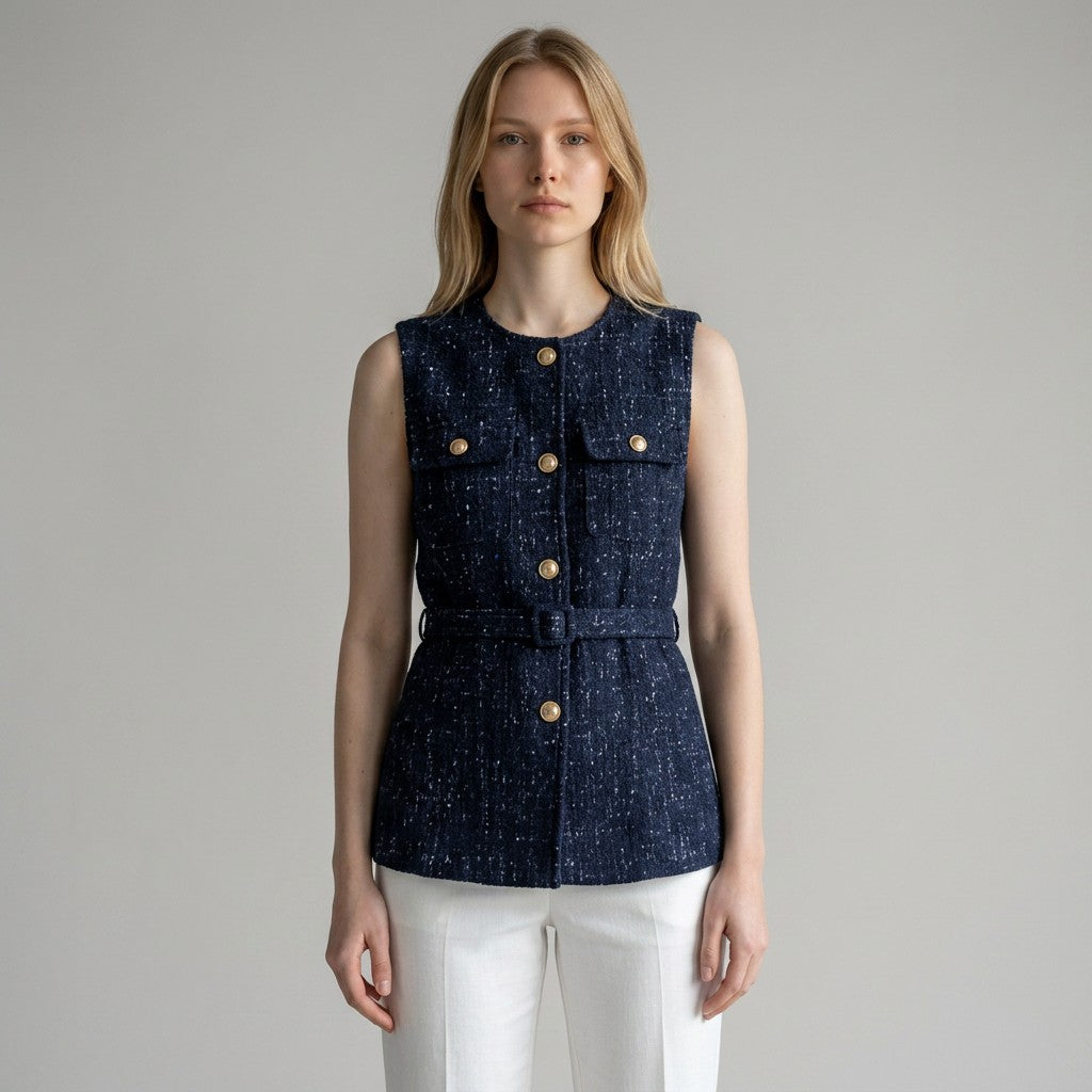 Women's Classic Tweed Waistcoat | Elegant Tailored Sleeveless Vest 1