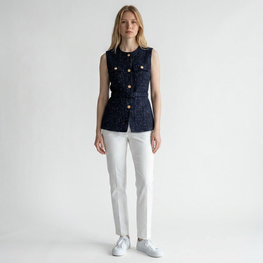 Women's Classic Tweed Waistcoat | Elegant Tailored Sleeveless Vest 2
