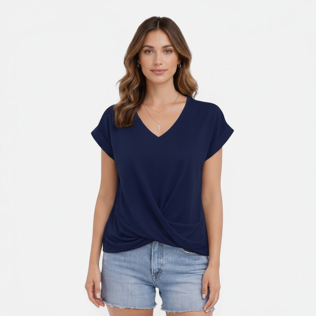 Women's Soft Cotton V-Neck T-Shirt | Elegant Twist Front Casual Summer Top 6