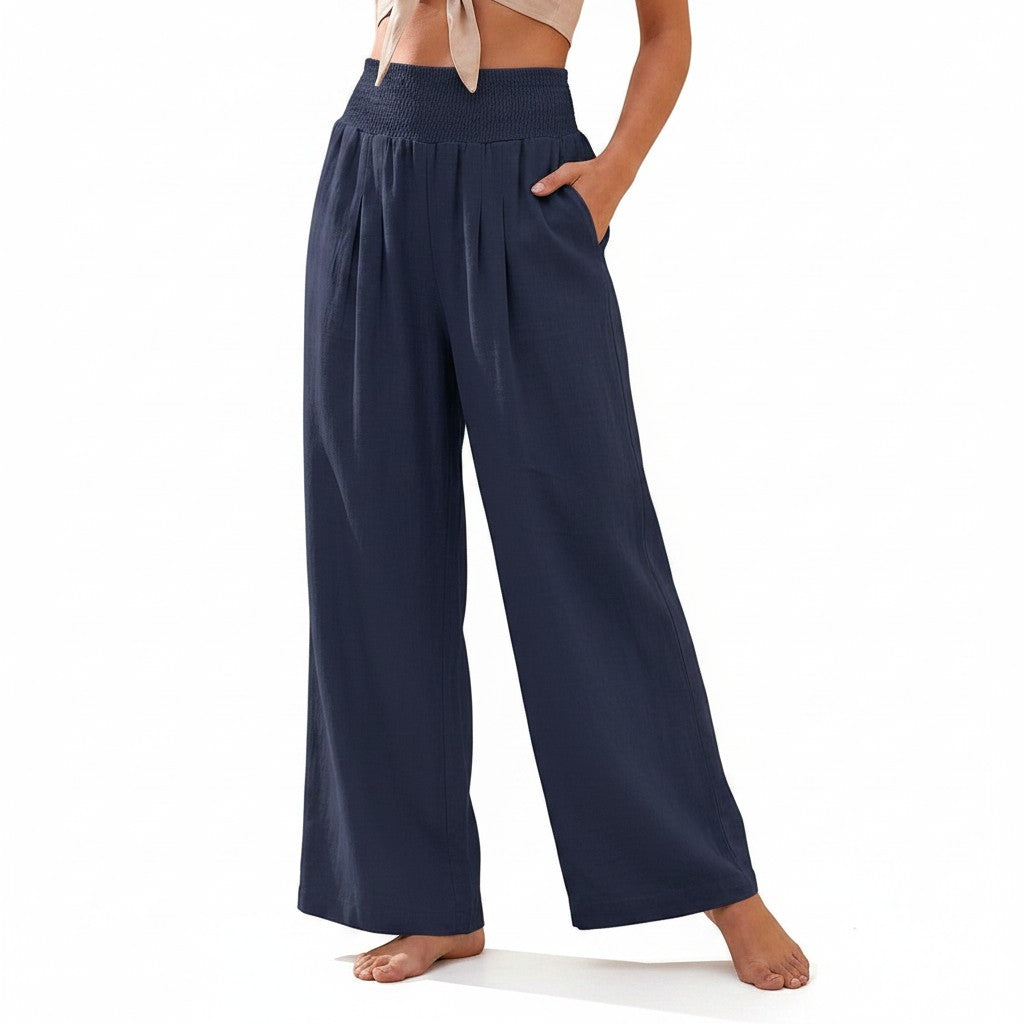 Women's Soft Fabric Wide Leg Pants | Comfortable Smocked High-Waist Casual Trousers 2