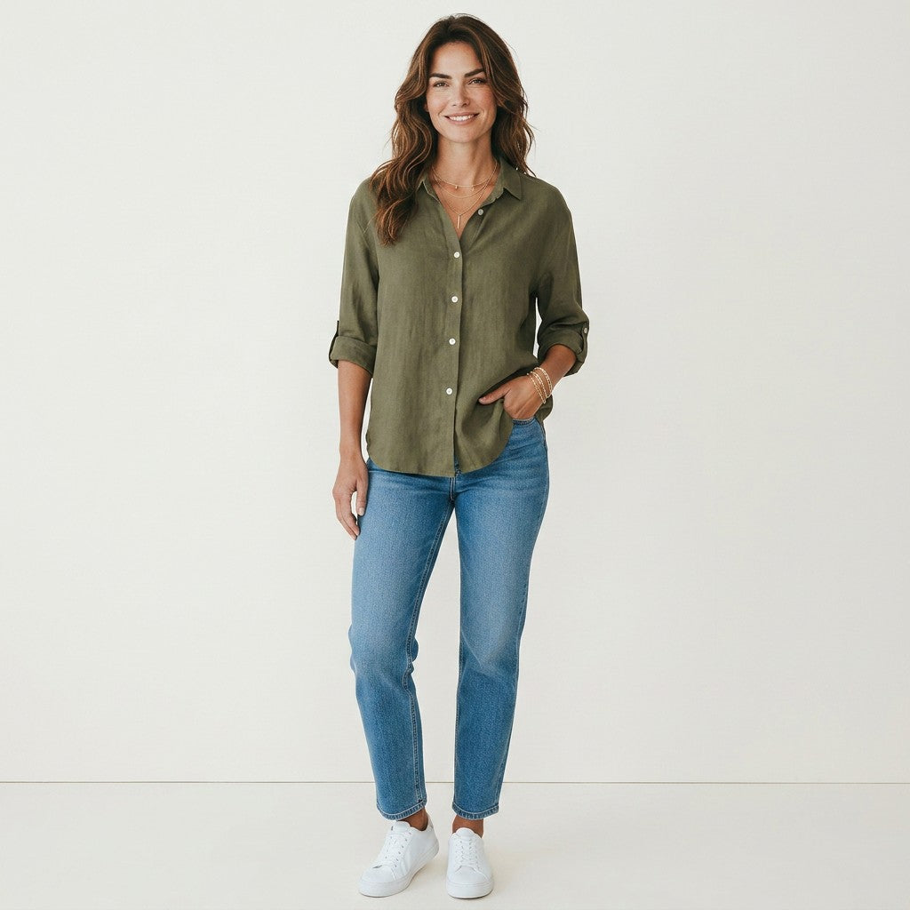 Women's Linen-Cotton Blend Shirt | Breathable Relaxed Summer Blouse 9