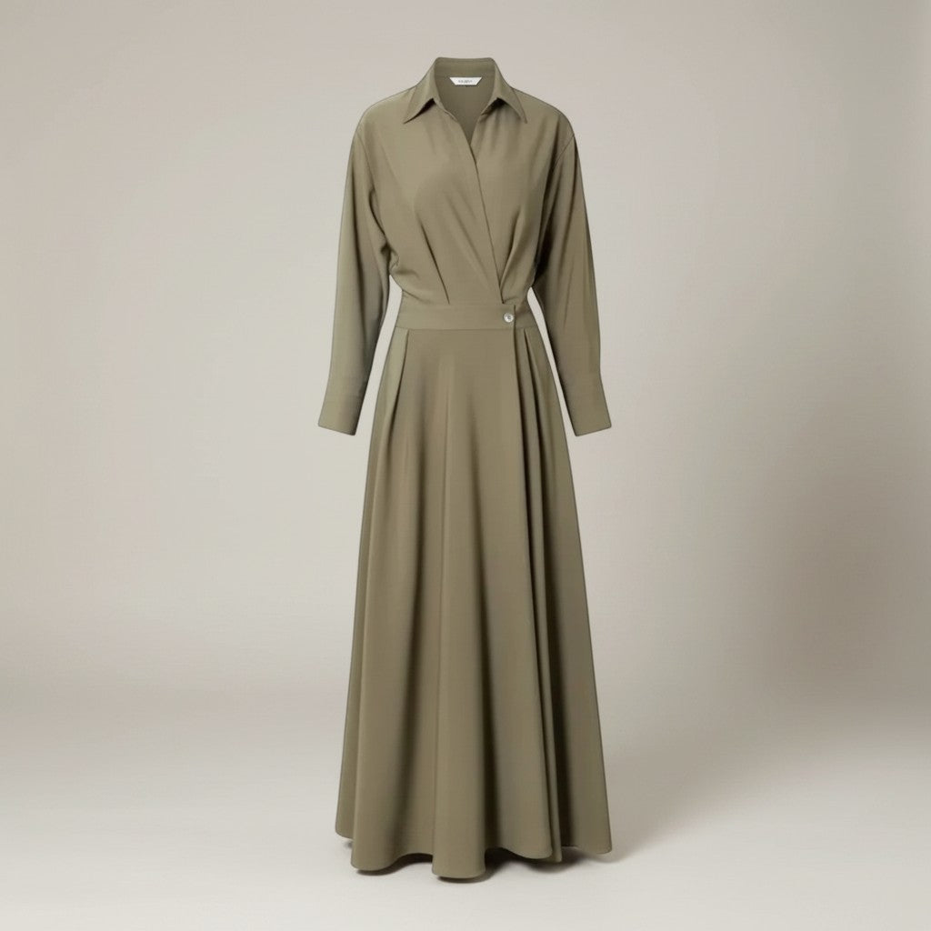 Elegant | Women's Black Dress with Collared Neckline | A-Line Midi Dress for Effortless Style 4