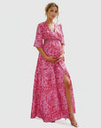 Women's Floral Chiffon Maternity Maxi Dress | Elegant Cutout Design for Comfort 1