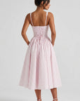 Women's Cotton Blend Gingham Midi Dress | Elegant Corset Bodice with Pockets 2
