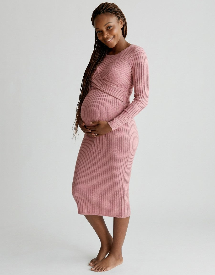 Women's Soft Cotton Maternity Midi Dress | Comfortable Long Sleeve Nursing Dress 5