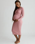 Women's Soft Cotton Maternity Midi Dress | Comfortable Long Sleeve Nursing Dress 5