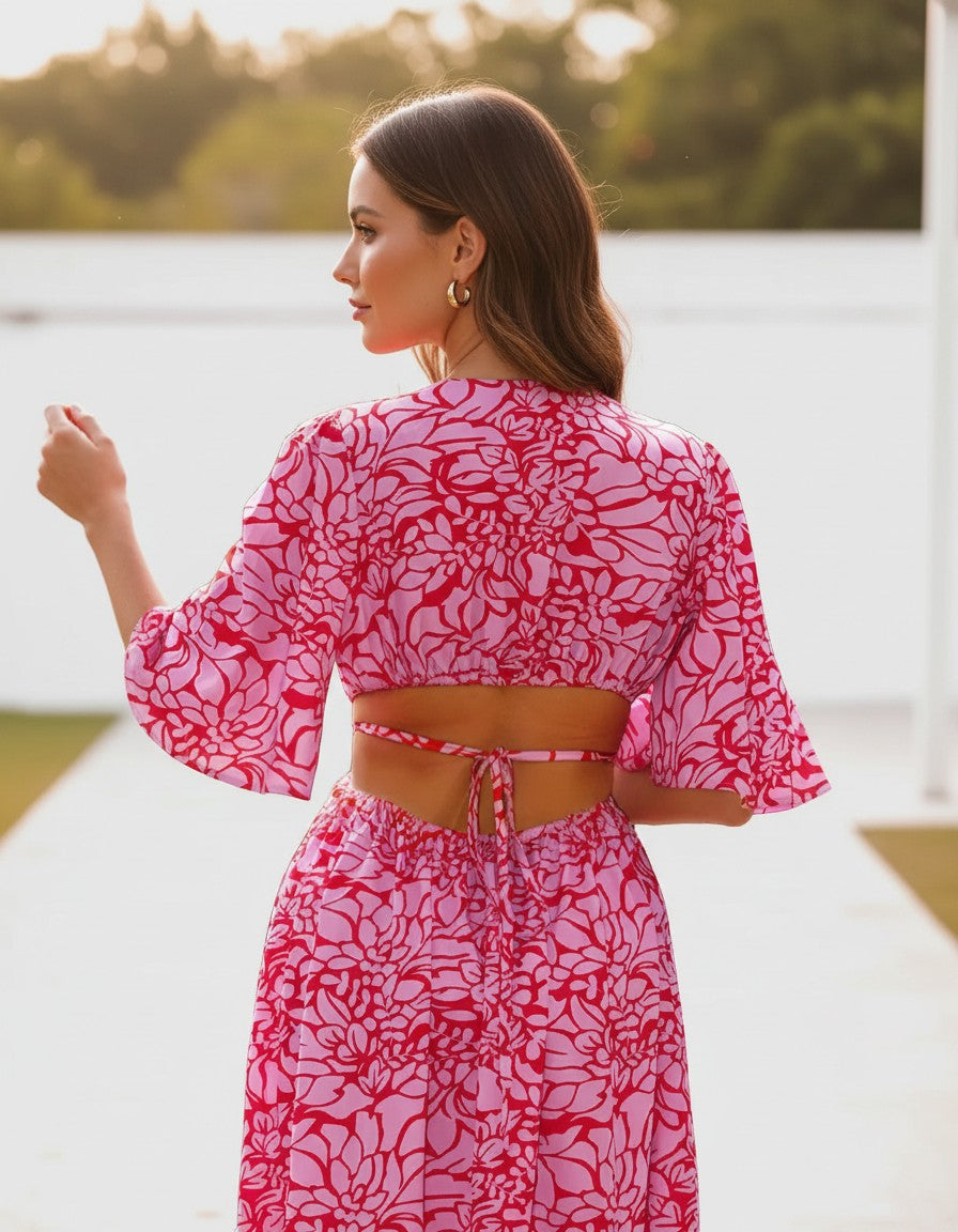 Women's Floral Chiffon Maternity Maxi Dress | Elegant Cutout Design for Comfort 5